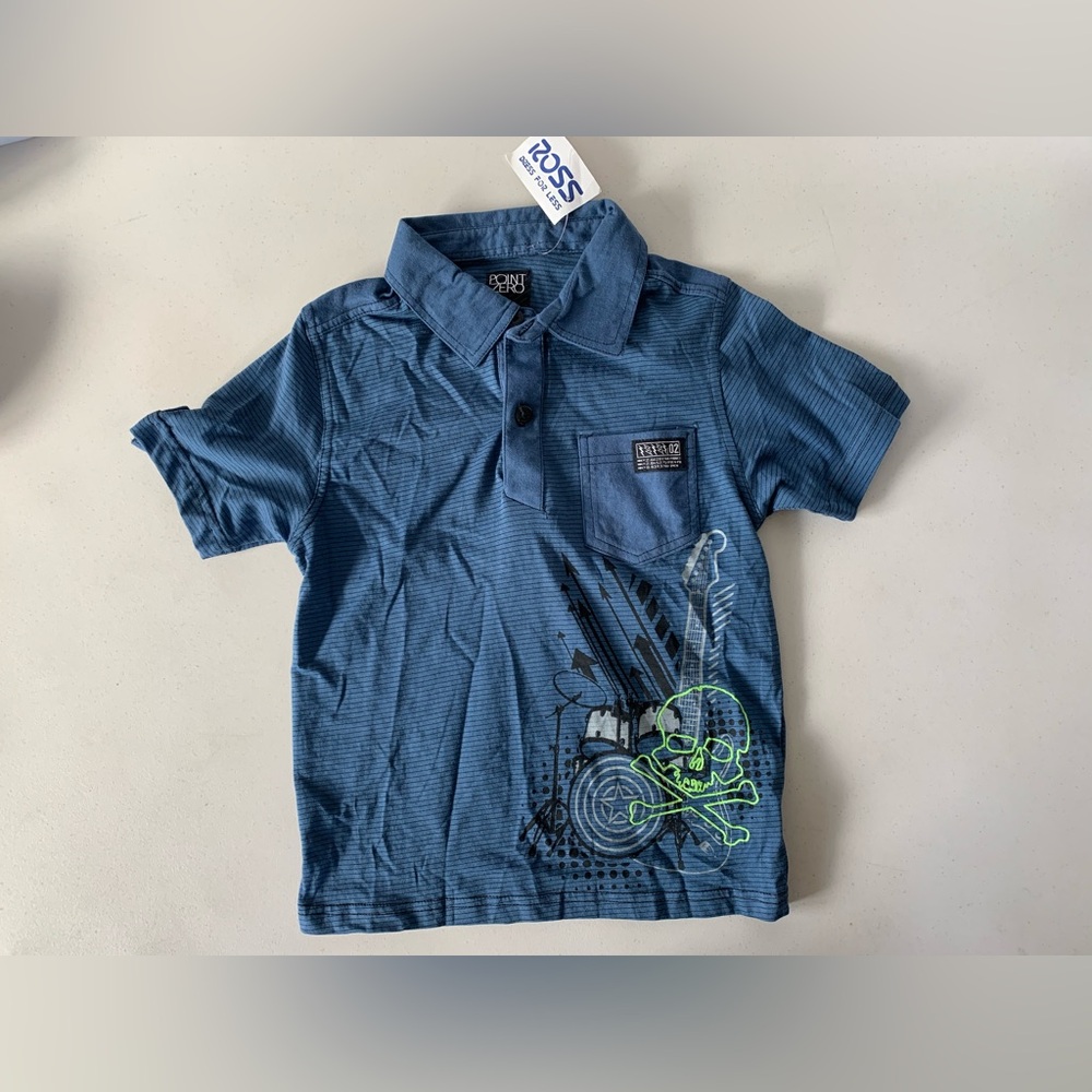 Point Zero Boys Blue Short Sleeve Shirt Size 6 NEW